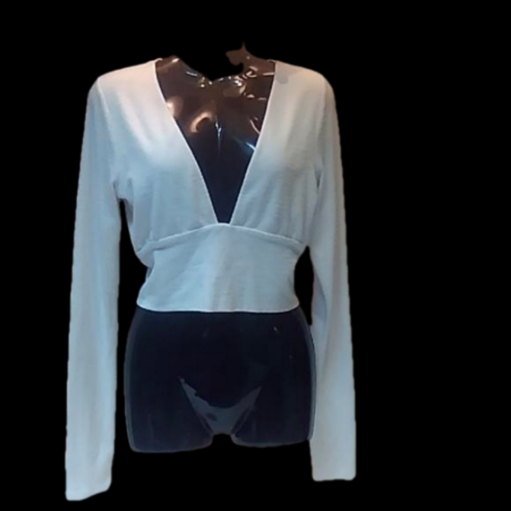 Wilfred Free Bridgette White Crop Top Plunge V Neck Long Sleeves - Picture 3 of 13
